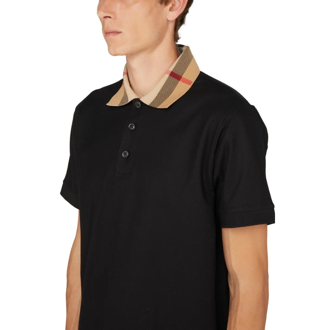 Burberry Check Collar Black Polo Shirt S