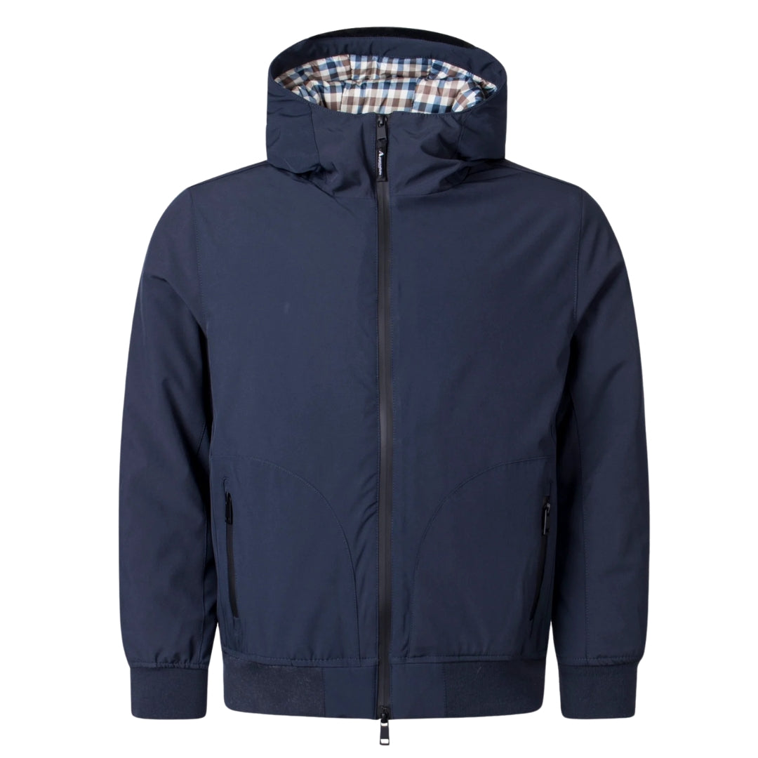 Aquascutum Active Hooded Jacket Navy Fw23 Jk008 11 Navy Blue Jacket Mens - Style Centre Wholesale