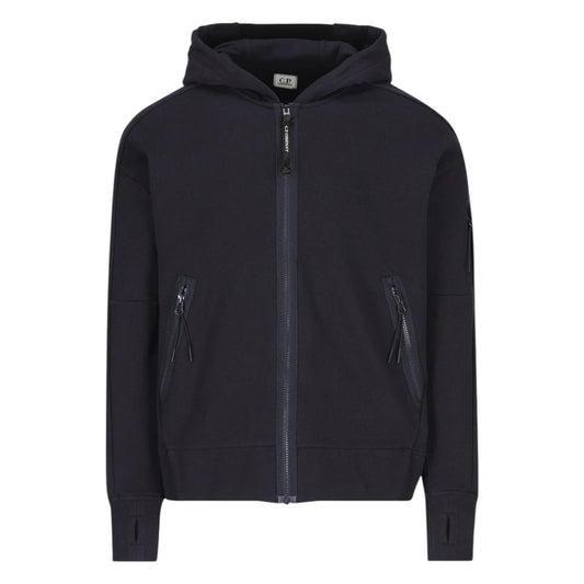 C.P. Company Diagonal Raised Fleece Zip-Up Navy Hoodie