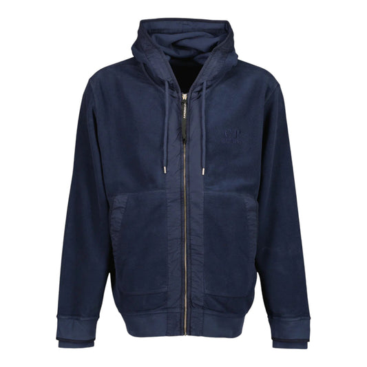 C.P. Company Embroidered Logo Brushed Peacock Dark Blue Hoodie