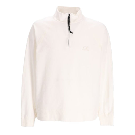 C.P. Company Cotton Manlight Fleece 1/4 Zip White Printed Logo Sweatshirt