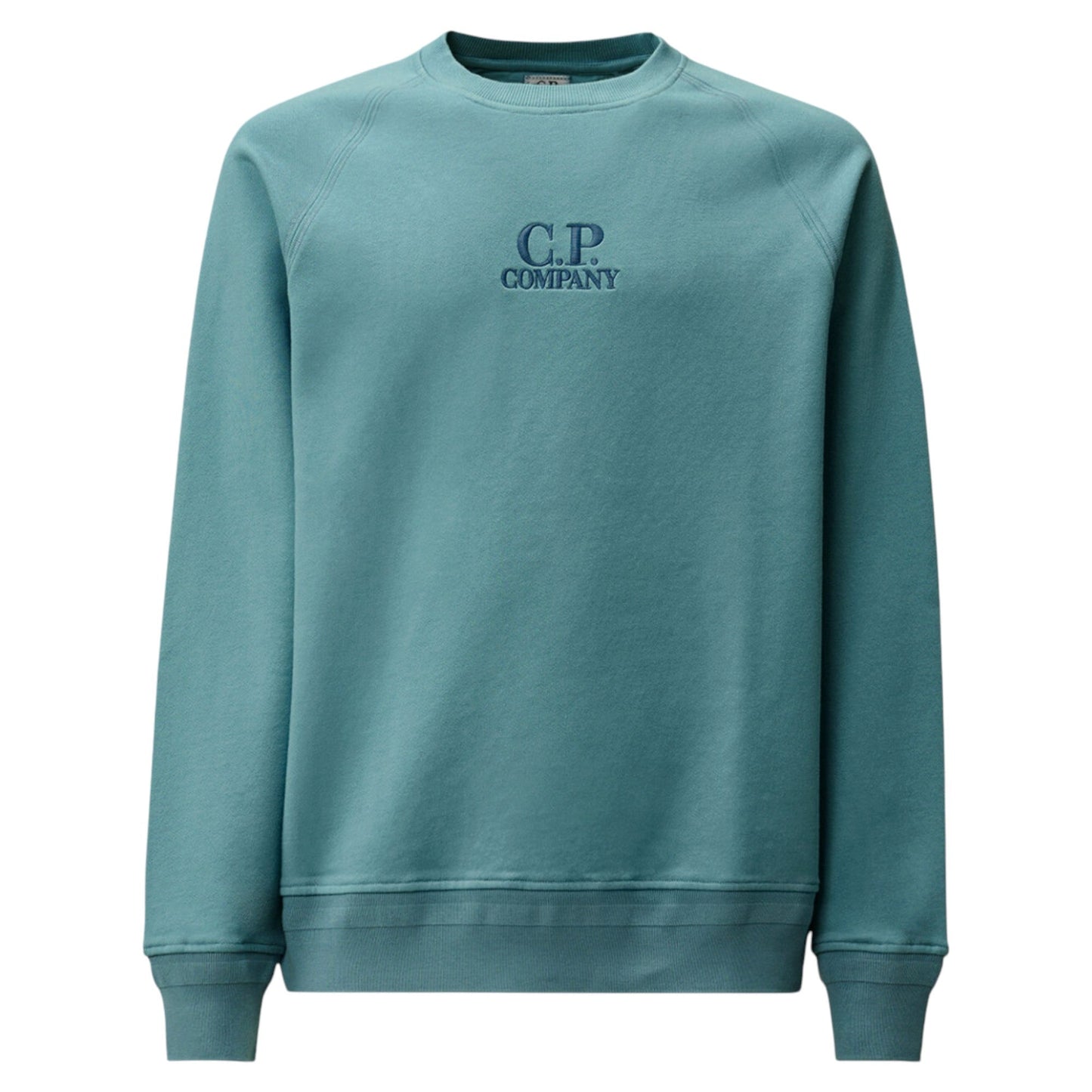 C.P. Company Diagonal Raised Fleece Crewneck Aegean Logo Sweatshirt