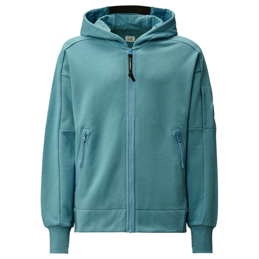 C.P. Company Diagonal Raised Fleece Zip Up Aegean Blue Lens Hoodie
