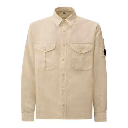 C.P. Company Cotton Long Sleeve Button Gauze White Overshirt