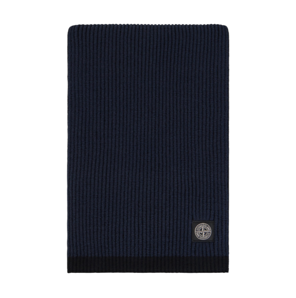 Stone Island Mixed Fabric Vanise Full Rib RWS Navy Wool Scarf