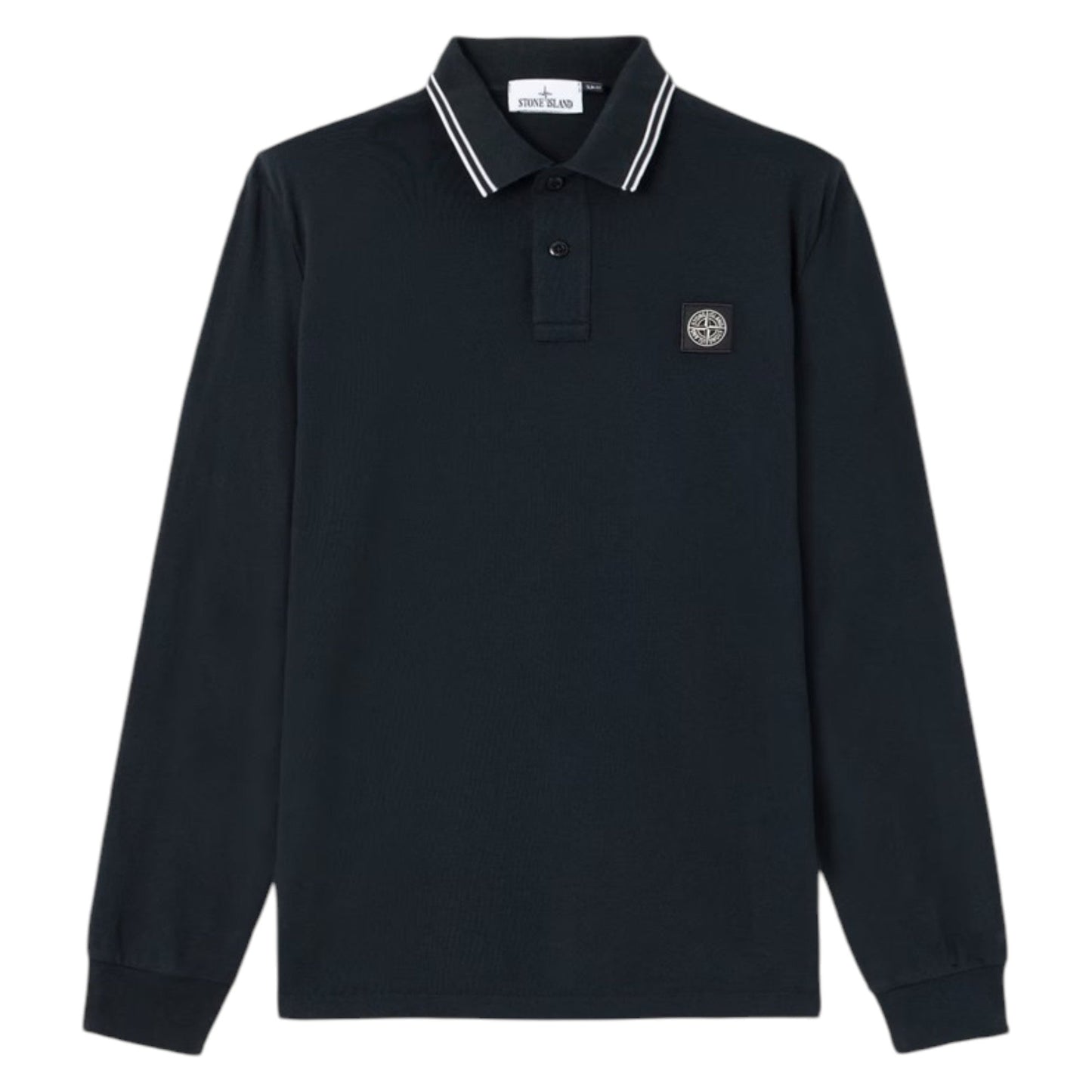 Stone Island Organic Cotton Pique Long Sleeve Navy Polo Shirt