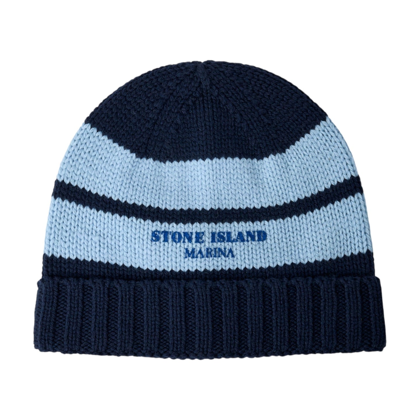 Stone Island Logo Motif Marina Wool Blue and Navy Beanie