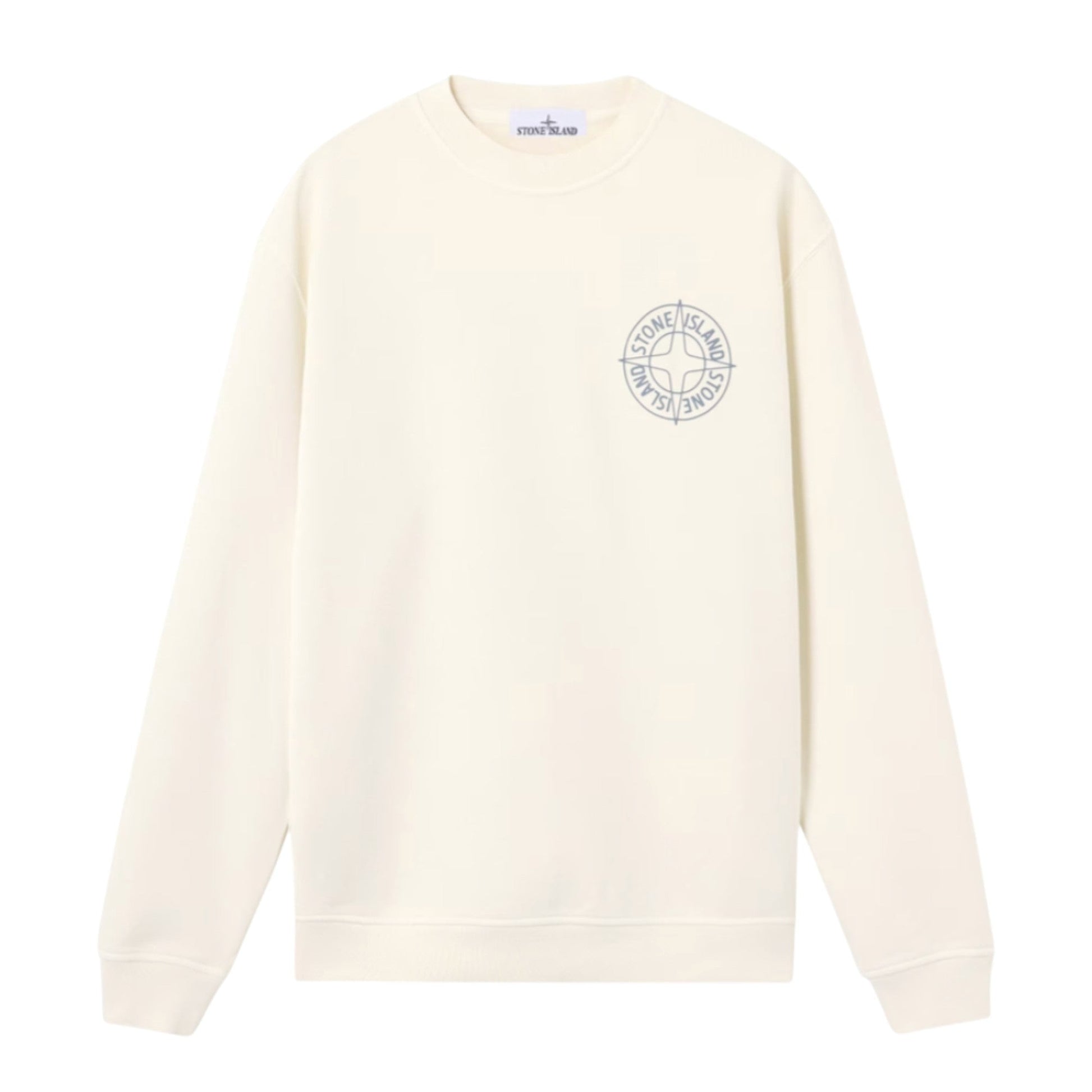 Stone Island Cotton Fleece Compass Logo Print Ivory Sweatshirt