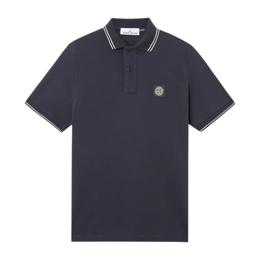 Stone Island Organic Cotton Elastane Pique Navy Polo Shirt