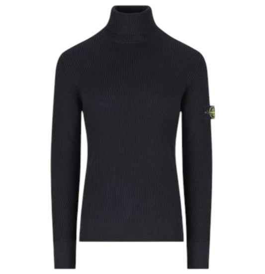Stone Island Navy Blue Full Rib Wool Turtleneck Sweatshirt