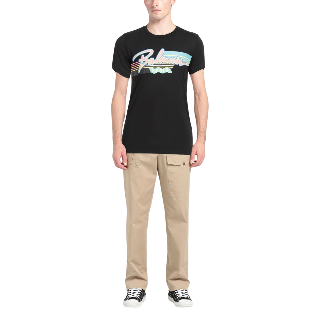 BALMAIN VH1EF000G039 Balmain Paris Retro Logo Black T-Shirt 0FA BLACK T-SHIRT MALE S