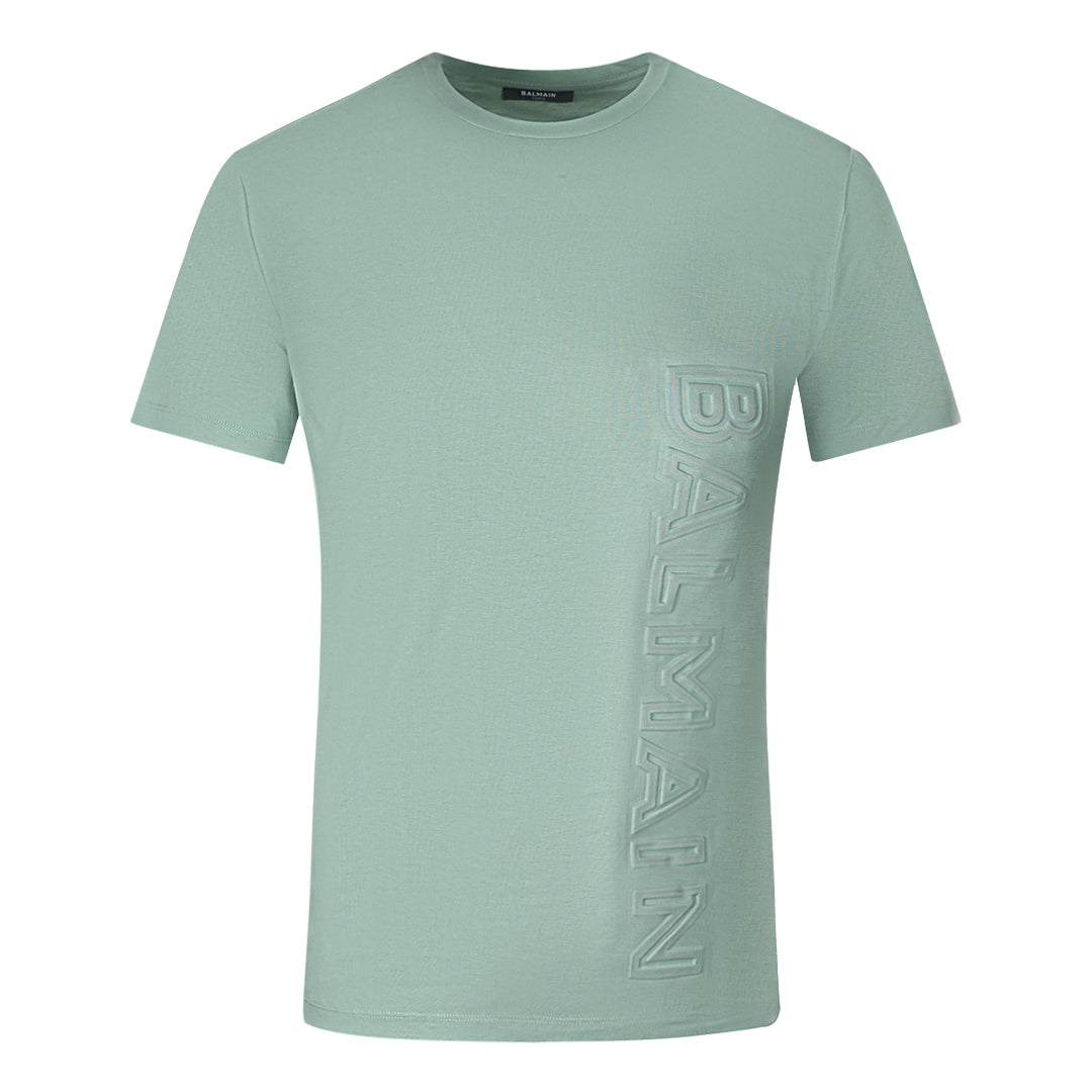 Balmain Brand Embossed Logo Green T Shirt