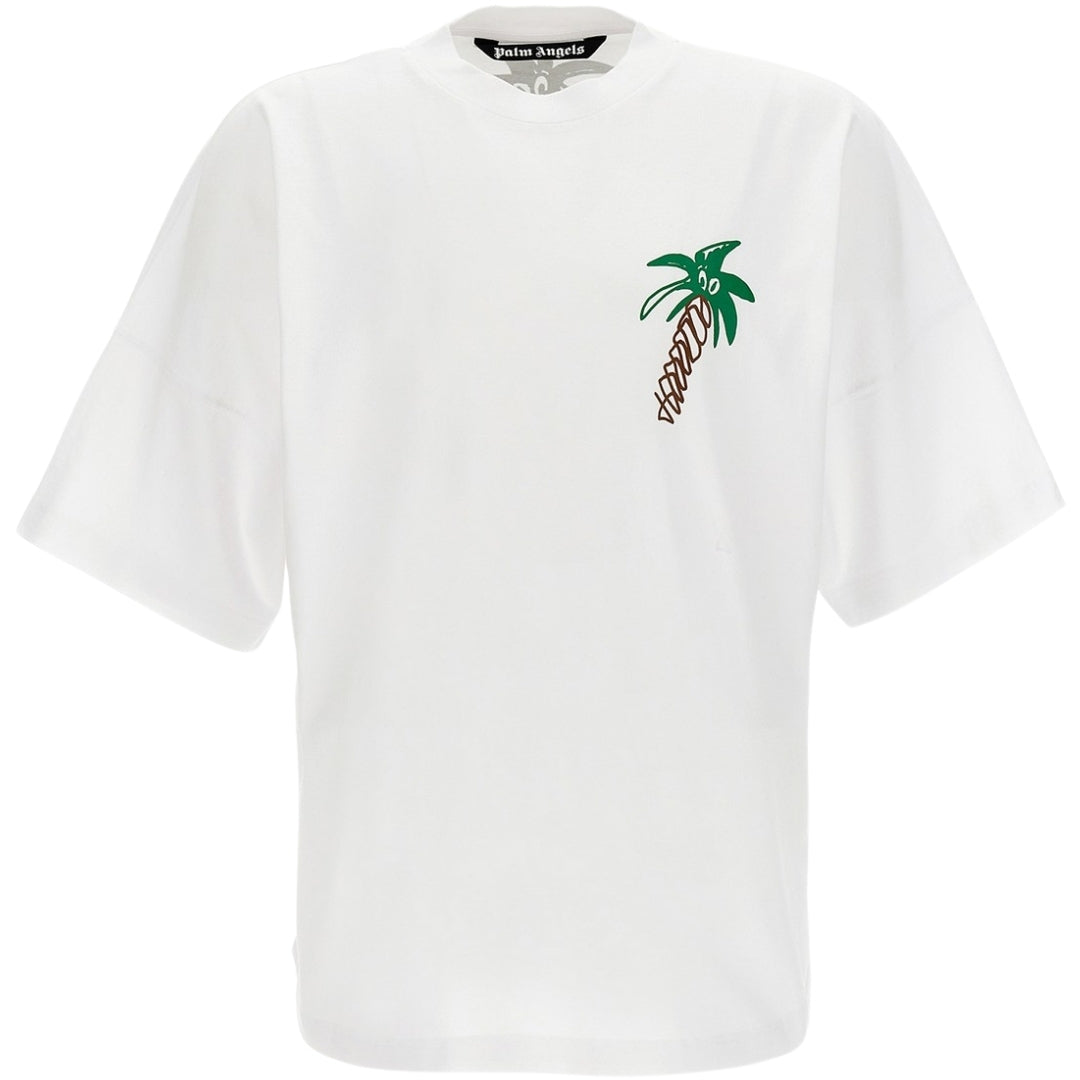 Palm Angels Sketchy Palm Tree Design Oversized Fit White T Shirt - Style Centre Wholesale