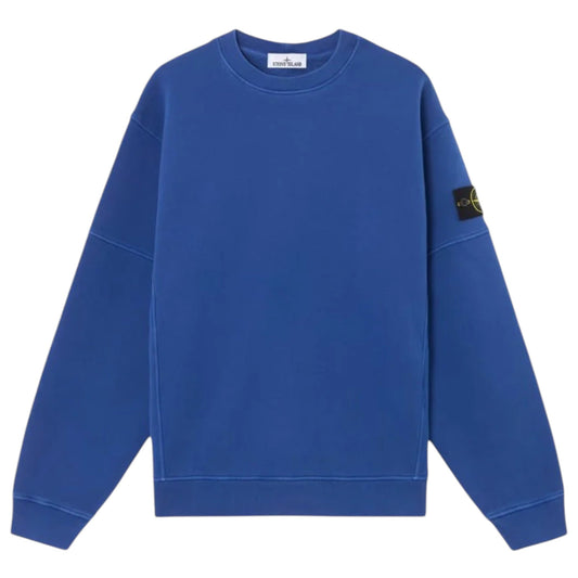 Stone Island, Blue organic cotton diagonal fleece 'old' effect Sweatshirt