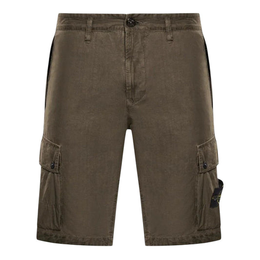 Stone Island, Slim Fit Cargo Shorts with Zip Pockets in Military Green