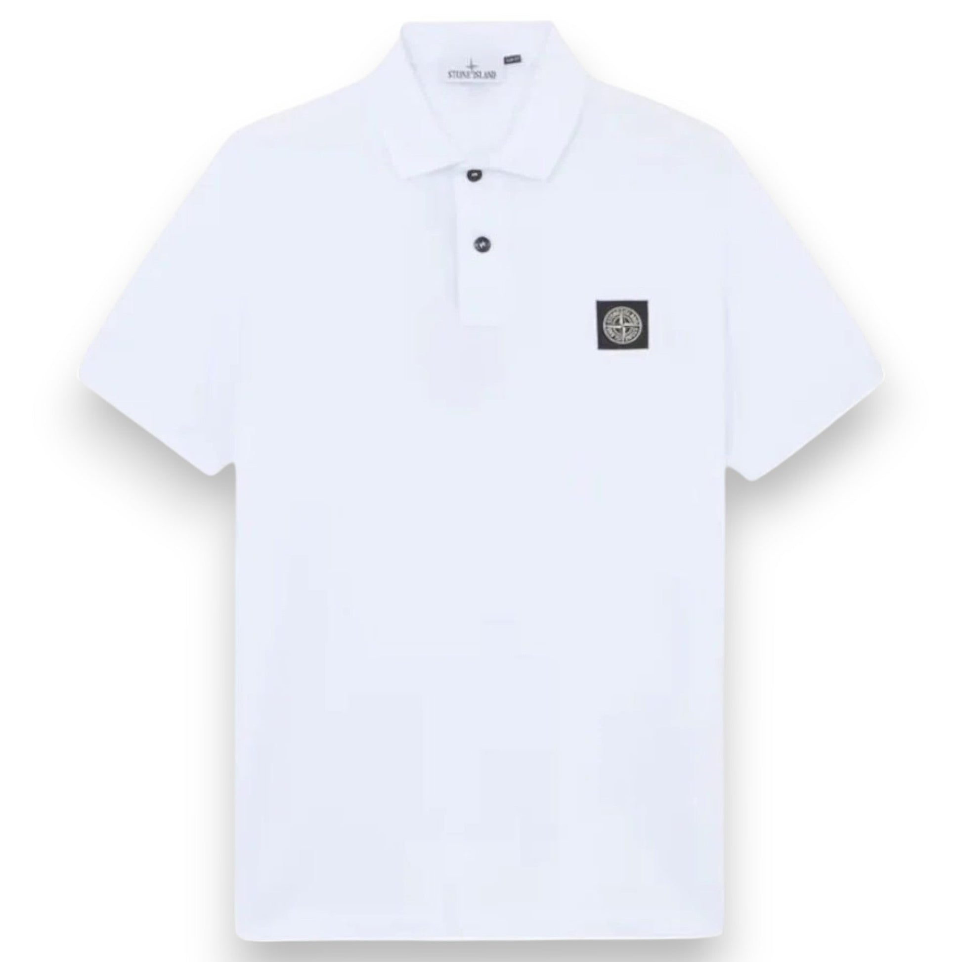 Stone Island, Slim Fit White Polo Shirt with Compass Patch
