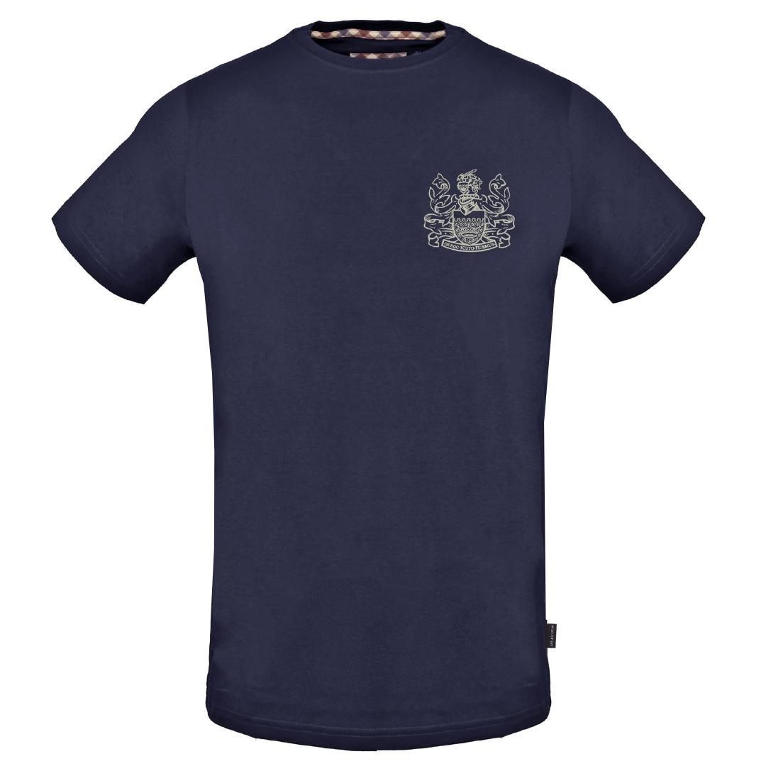 Aquascutum Stitched Aldis Logo Navy Blue T Shirt